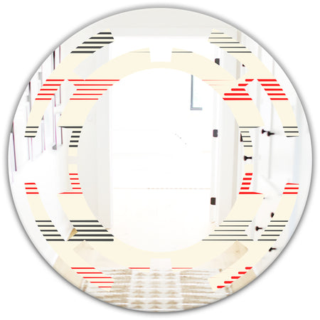 Horizontal Retro Geometrical Pattern I - Modern Round or Oval Wall Mirror - Space