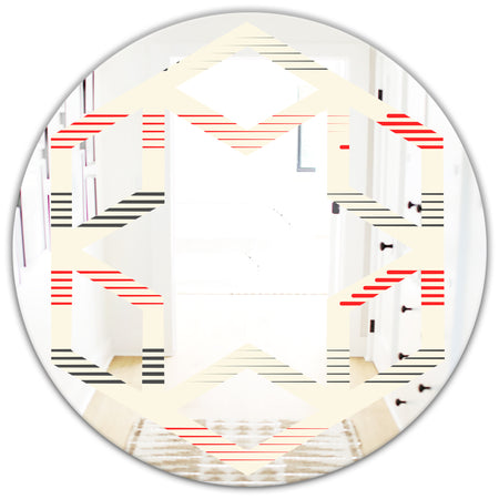 Horizontal Retro Geometrical Pattern I - Modern Round or Oval Wall Mirror - Hexagon Star