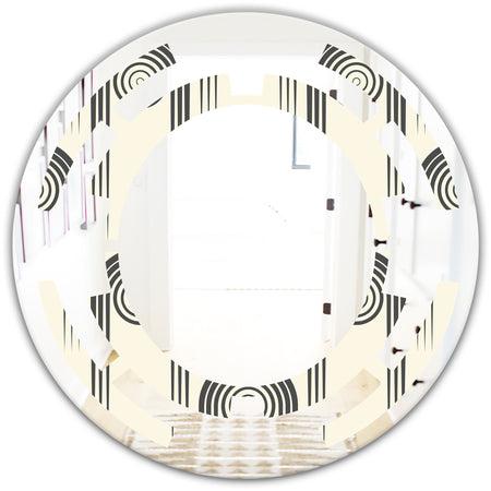 Retro Curved Minimal Geometric Ornament II - Modern Round or Oval Wall Mirror - Space