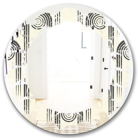 Retro Curved Minimal Geometric Ornament II - Modern Round or Oval Wall Mirror - Leaves
