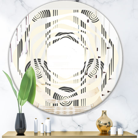 Retro Curved Minimal Geometric Ornament II - Modern Round or Oval Wall Mirror - Whirl