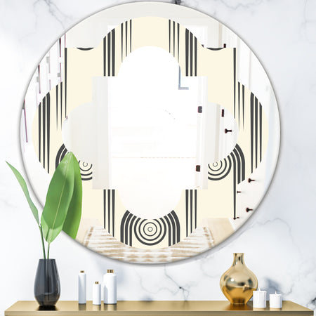 Retro Curved Minimal Geometric Ornament II - Modern Round or Oval Wall Mirror - Quatrefoil