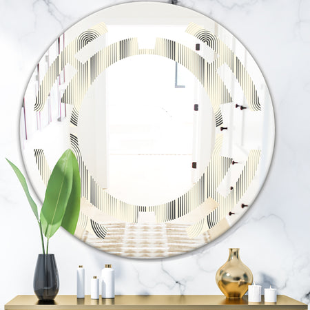 Retro Curved Minimal Geometric Ornament I - Modern Round or Oval Wall Mirror - Space