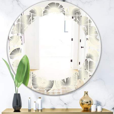 Retro Curved Minimal Geometric Ornament I - Modern Round or Oval Wall Mirror - Leaves