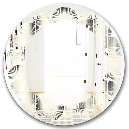 Retro Curved Minimal Geometric Ornament I - Modern Round or Oval Wall Mirror - Leaves