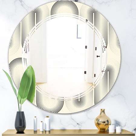 Retro Curved Minimal Geometric Ornament I - Modern Round or Oval Wall Mirror - Triple C