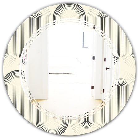 Retro Curved Minimal Geometric Ornament I - Modern Round or Oval Wall Mirror - Triple C