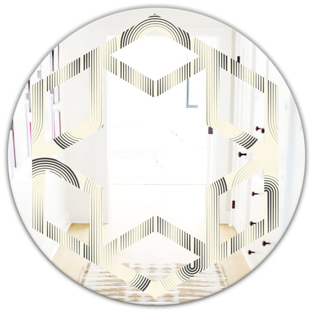 Retro Curved Minimal Geometric Ornament I - Modern Round or Oval Wall Mirror - Hexagon Star