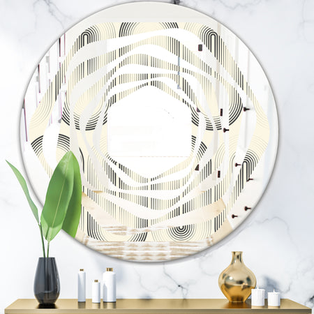Retro Curved Minimal Geometric Ornament I - Modern Round or Oval Wall Mirror - Whirl