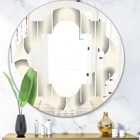 Retro Curved Minimal Geometric Ornament I - Modern Round or Oval Wall Mirror - Quatrefoil