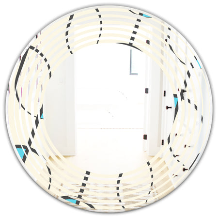 Retro Geometrical Abstract Minimal Pattern I - Modern Round or Oval Wall Mirror - Wave