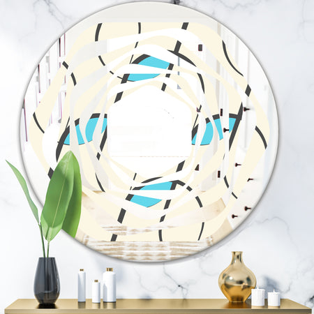 Retro Geometrical Abstract Minimal Pattern I - Modern Round or Oval Wall Mirror - Whirl