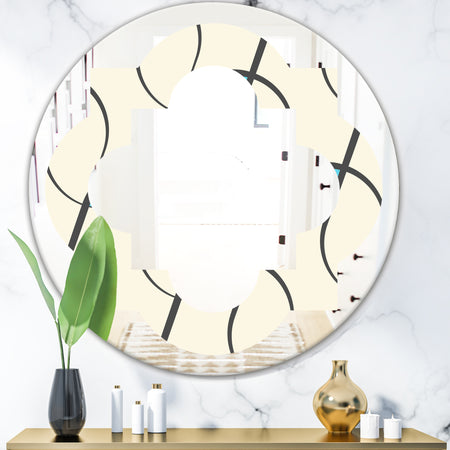 Retro Geometrical Abstract Minimal Pattern I - Modern Round or Oval Wall Mirror - Quatrefoil