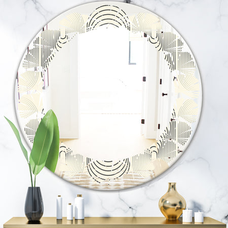 Monochrome Geometric Pattern X - Modern Round or Oval Wall Mirror - Leaves