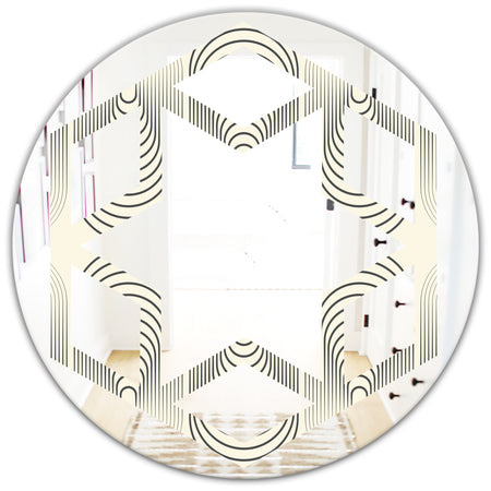 Monochrome Geometric Pattern X - Modern Round or Oval Wall Mirror - Hexagon Star