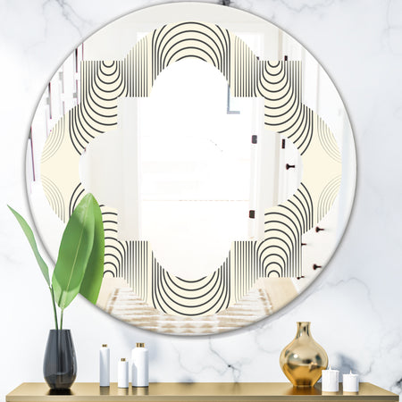 Monochrome Geometric Pattern X - Modern Round or Oval Wall Mirror - Quatrefoil
