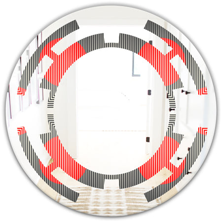 Modern Circle and Line Geometric Pattern - Modern Round or Oval Wall Mirror - Space