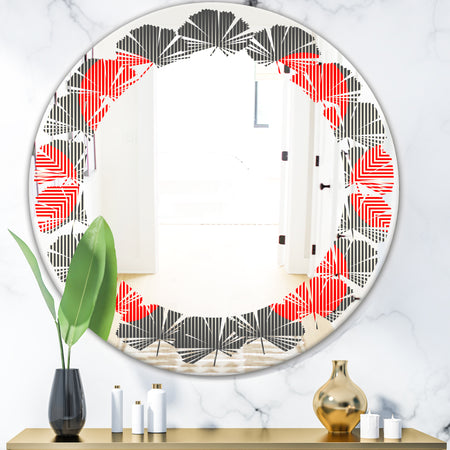 Modern Circle and Line Geometric Pattern - Modern Round or Oval Wall Mirror - Leaves