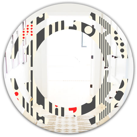 Retro Geometrical Abstract Minimal Pattern II - Modern Round or Oval Wall Mirror - Space