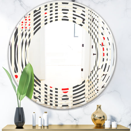 Retro Geometrical Abstract Minimal Pattern II - Modern Round or Oval Wall Mirror - Wave