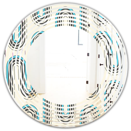 Retro Geometrical Abstract Minimal Pattern IV - Modern Round or Oval Wall Mirror - Wave