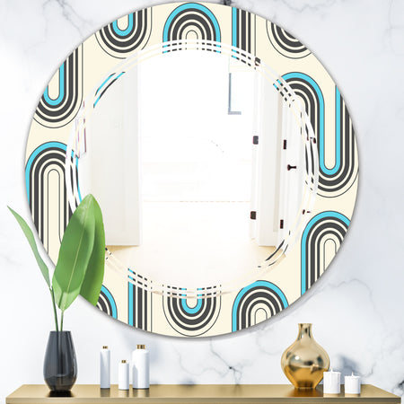 Retro Geometrical Abstract Minimal Pattern IV - Modern Round or Oval Wall Mirror - Triple C