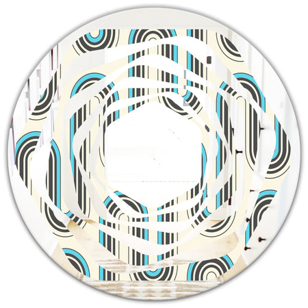 Retro Geometrical Abstract Minimal Pattern IV - Modern Round or Oval Wall Mirror - Whirl