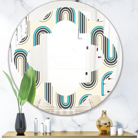 Retro Geometrical Abstract Minimal Pattern IV - Modern Round or Oval Wall Mirror - Quatrefoil