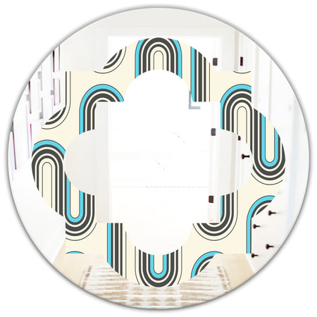 Retro Geometrical Abstract Minimal Pattern IV - Modern Round or Oval Wall Mirror - Quatrefoil