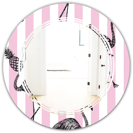 Flamingo on Pink - Modern Round or Oval Wall Mirror - Triple C