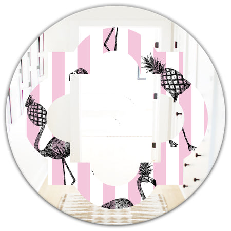 Flamingo on Pink - Modern Round or Oval Wall Mirror - Quatrefoil
