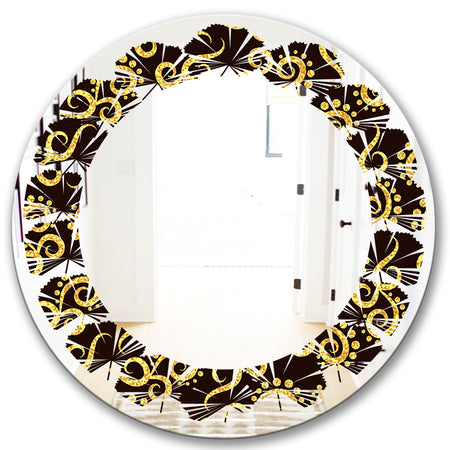 Gold and Black Swirl II - Modern Round or Oval Wall Mirror - Leaves
