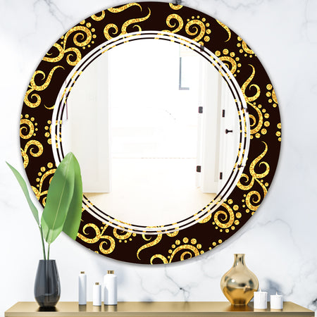 Gold and Black Swirl II - Modern Round or Oval Wall Mirror - Triple C