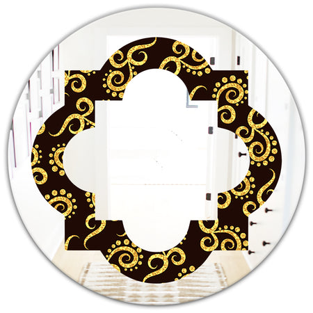 Gold and Black Swirl II - Modern Round or Oval Wall Mirror - Quatrefoil