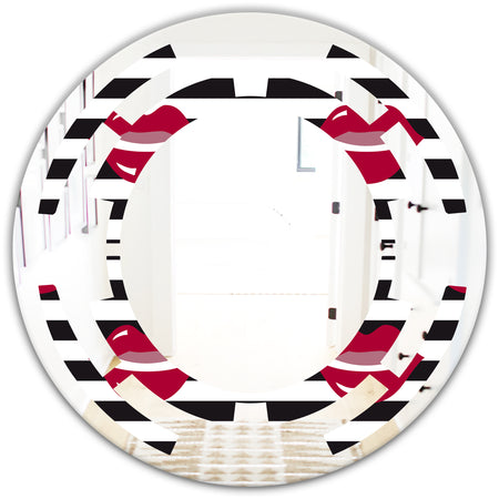 Red Lips Fashion Pattern - Modern Round or Oval Wall Mirror - Space
