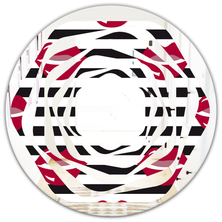 Red Lips Fashion Pattern - Modern Round or Oval Wall Mirror - Whirl