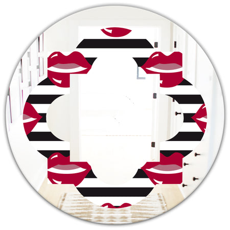 Red Lips Fashion Pattern - Modern Round or Oval Wall Mirror - Quatrefoil