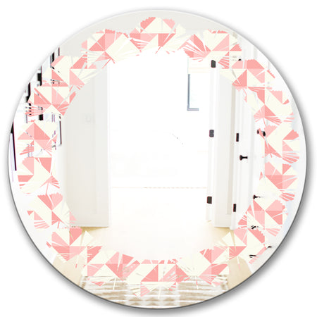 Abstract geometric pattern, patchwork quilting - Modern Round or Oval Wall Mirror - Leaves