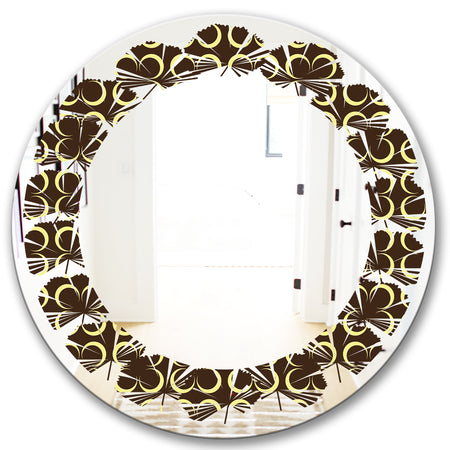 Floral Retro Pattern II - Modern Round or Oval Wall Mirror - Leaves