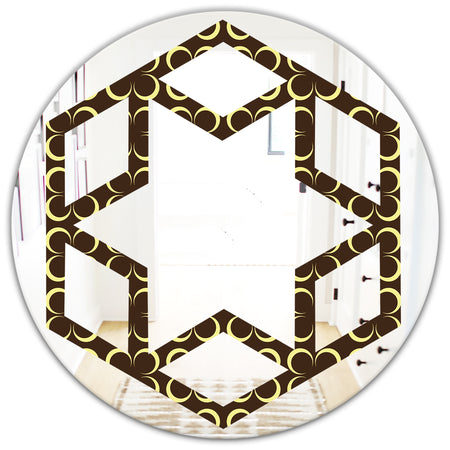 Floral Retro Pattern II - Modern Round or Oval Wall Mirror - Hexagon Star