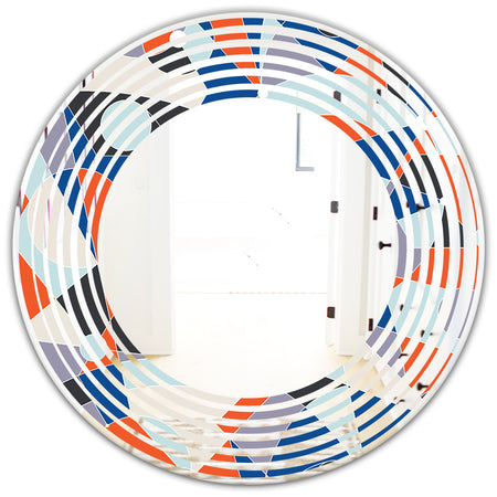 Retro Geometric Grid IV - Modern Round or Oval Wall Mirror - Wave