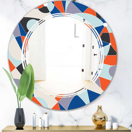 Retro Geometric Grid IV - Modern Round or Oval Wall Mirror - Triple C