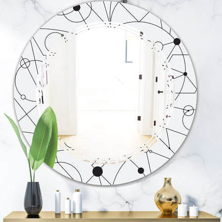Retro Geometric Grid III - Modern Round or Oval Wall Mirror - Triple C