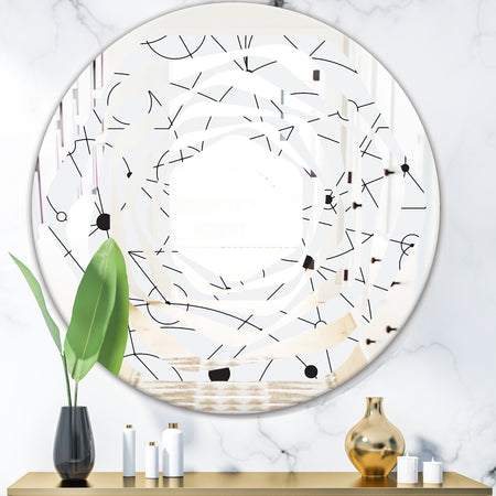 Retro Geometric Grid III - Modern Round or Oval Wall Mirror - Whirl