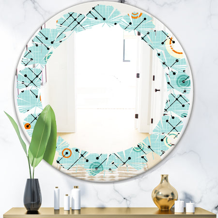 Retro Abstract Design XIV - Modern Round or Oval Wall Mirror - Leaves