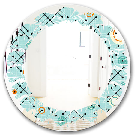 Retro Abstract Design XIV - Modern Round or Oval Wall Mirror - Leaves