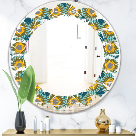 Retro Circular Pattern I - Cottage Round or Oval Wall Mirror - Leaves