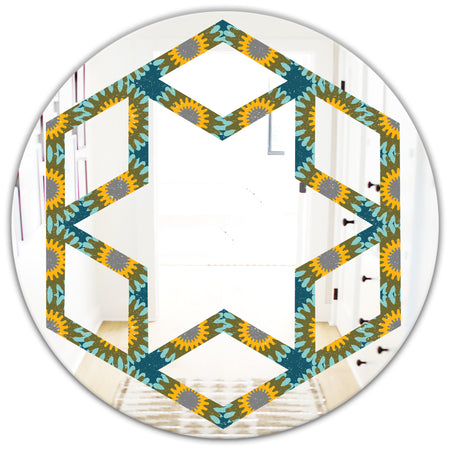 Retro Circular Pattern I - Cottage Round or Oval Wall Mirror - Hexagon Star