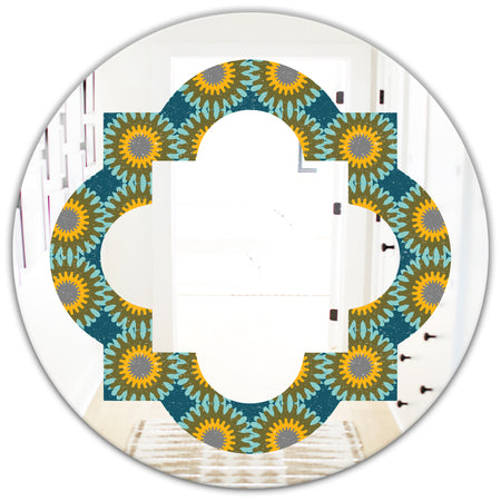 Retro Circular Pattern I - Cottage Round or Oval Wall Mirror - Quatrefoil