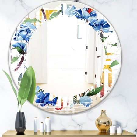 Retro Floral Botanical Design I - Modern Round or Oval Wall Mirror - Leaves